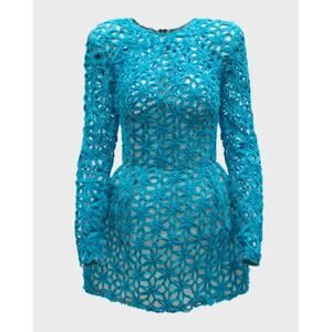 NWT $850 Bronx & Banco Casey Mini Dress L / 8 Turquoise Blue Boned Bodice Floral